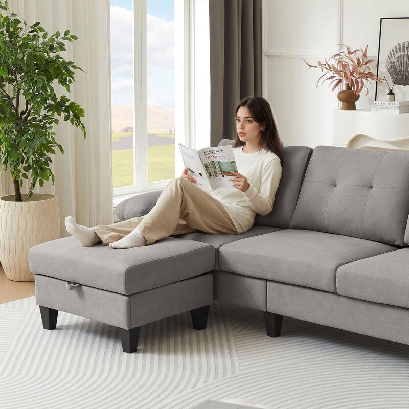 84.45" Wide Sectional Sofa with Ottoman & Side Storage Bags