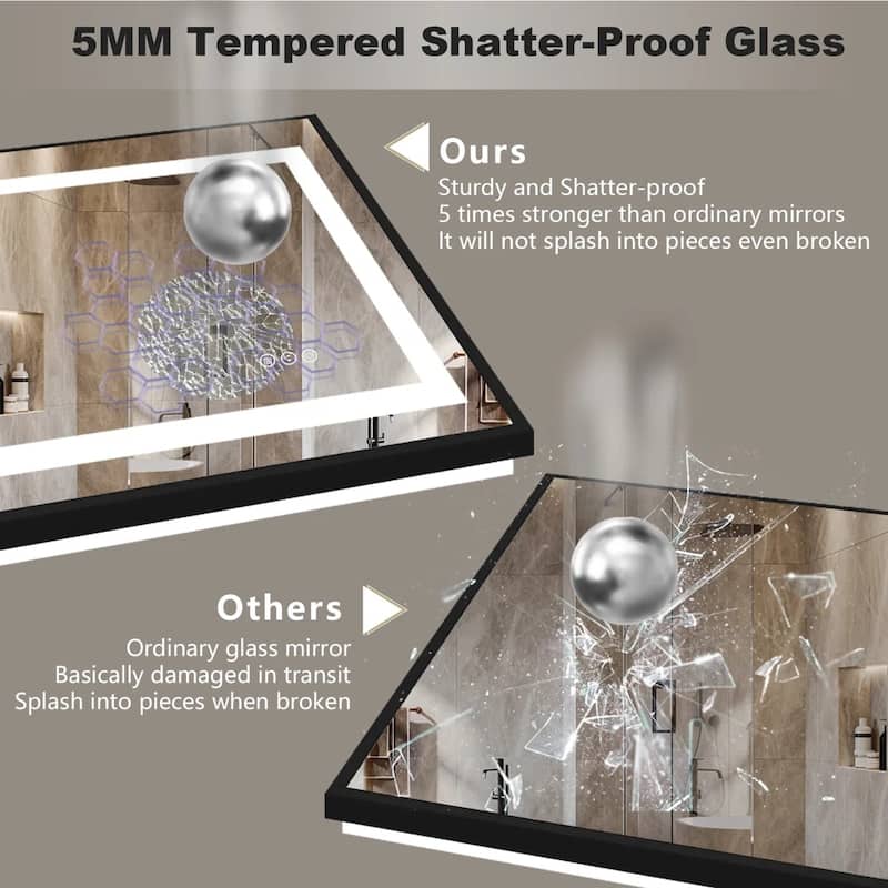 Black Metal Framed LED Front Light and Backlit Anti-Fog Wall Bathroom/ Vanity Mirror