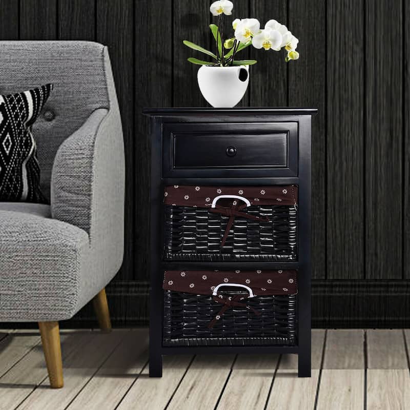 Costway Black Night Stand 3 Tiers 1 Drawer Bedside End Table Organizer