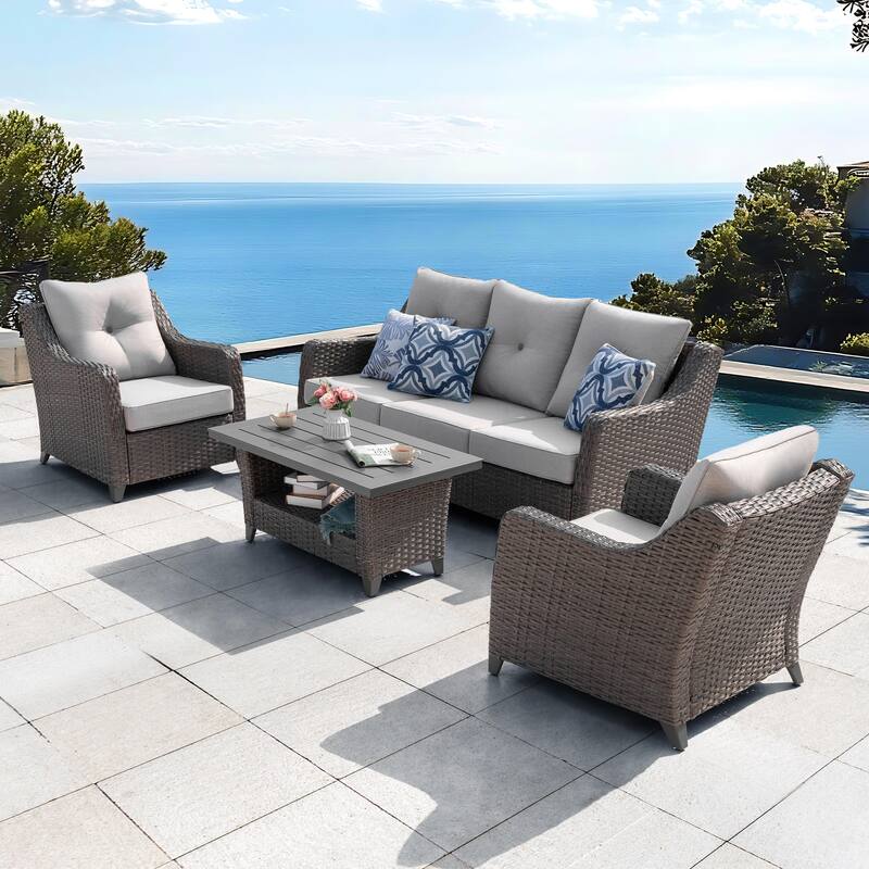 Patio 4-Piece Conversation Set Wicker Sofa Set with Soft Cushions
