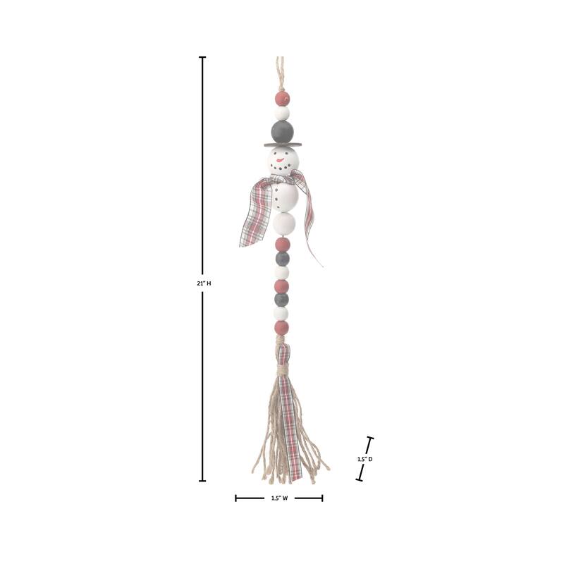 21" Wood Bead Snowman With Plaid Ornament Set of 3