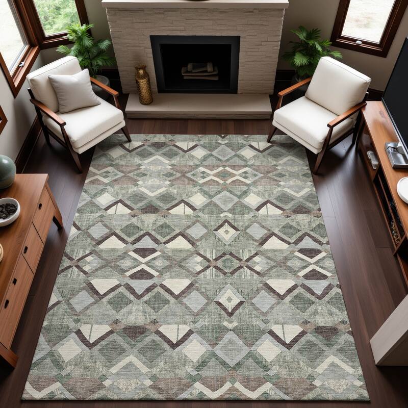 Premium Washable Super Soft Boho Geo Mayfield Rug - Sage - 8' x 10'