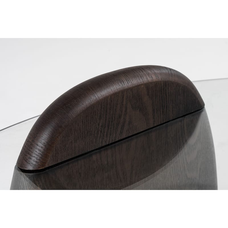 Cid 43 Inch Round Coffee Table, Dark Walnut Brown Wood, Glass Top