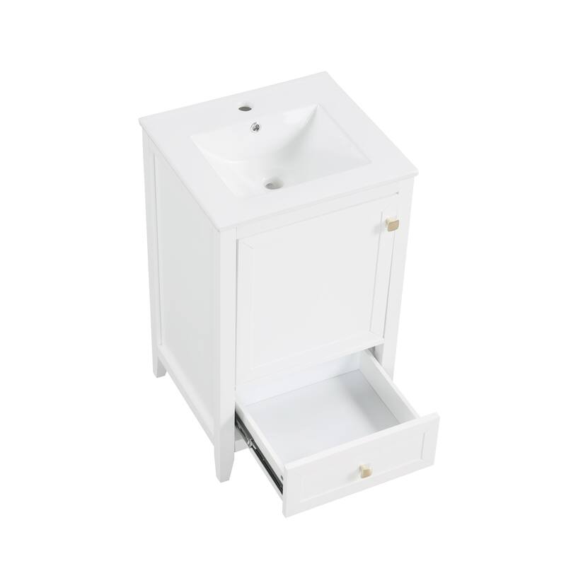 Bathroom Vanity with Top Sink, Vanity Cabinet with Soft Closing Door, Bathroom Vanity Set with Storage Rack and Drawer