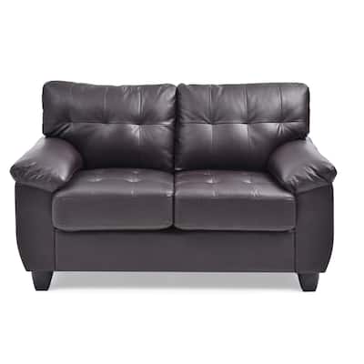 Flared Arm Faux Leather Tufted Straight Sofa - 57" - Brown