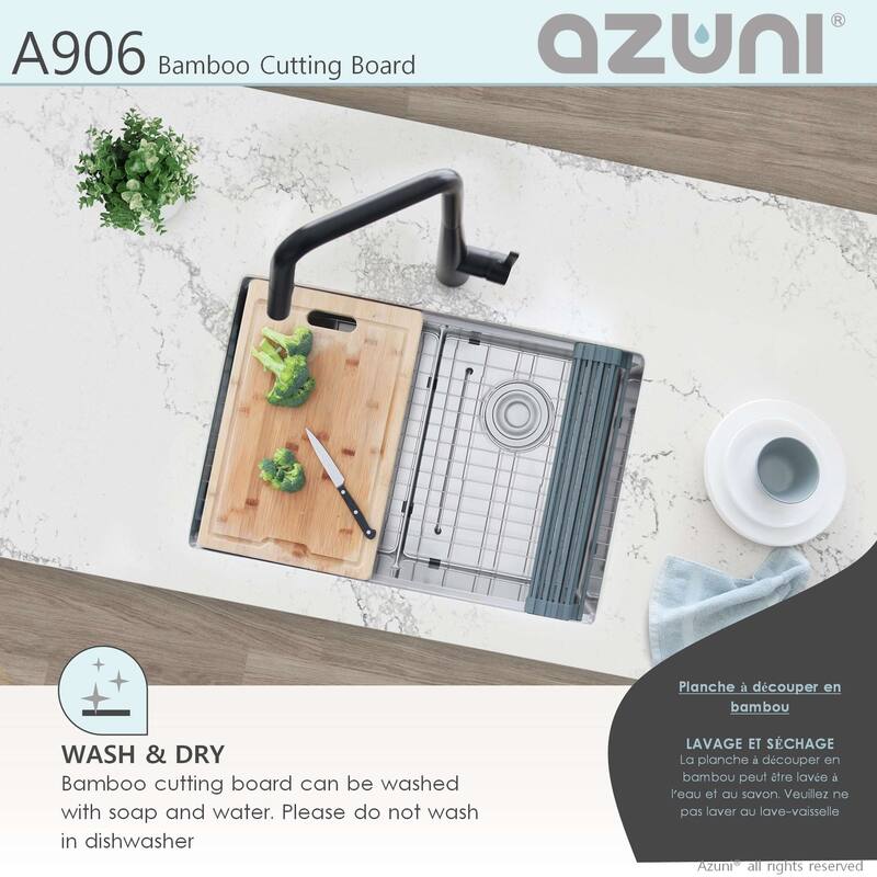 AZUNI 17-Inch Bamboo Cutting  Board for Kitchen Sink - 16.75" x 11"