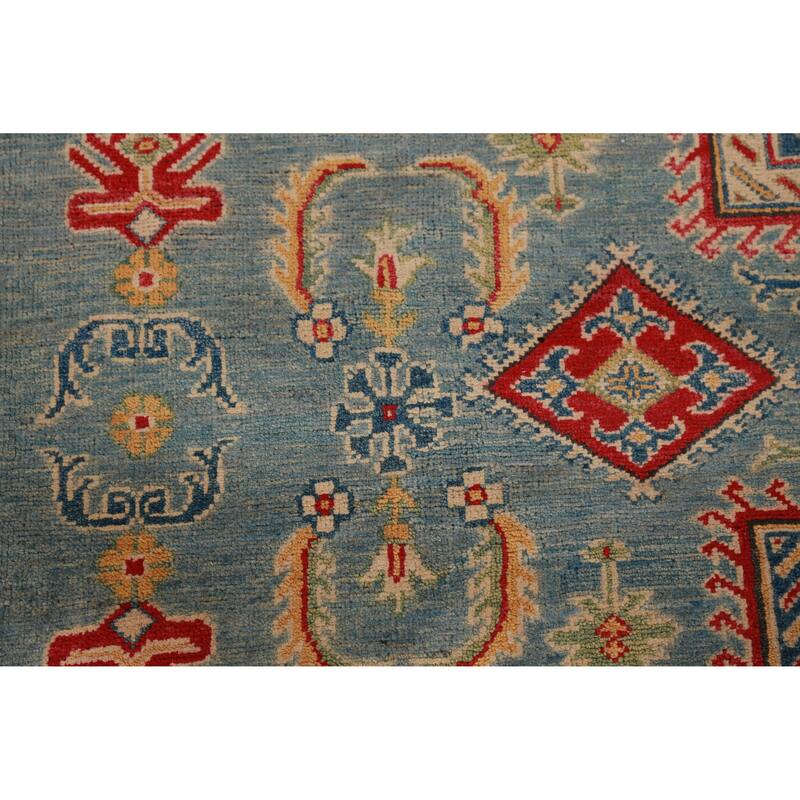 Hand Knotted Oriental 100% Wool Carpet Traditional Geometric Navy Blue & Blues Kazak Area Rug - 16' 3'' X 9' 10''