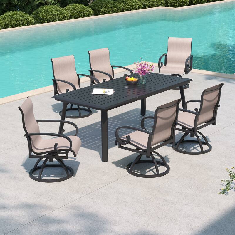 7/9PC Outdoor Patio Aluminum Dining Table with Sunbrella Swivel Dining Chairs