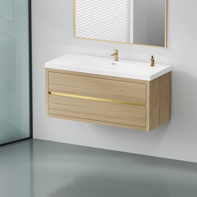GDFStudio - Maxwell Floating Bathroom Vanity with Stone Resin Countertop & Soft-Close Drawers