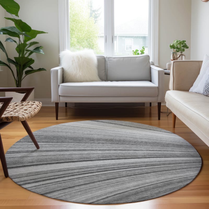 Machine Washable Indoor/ Outdoor Chantille Modern Burst Rug - Gray - 8' x 8'