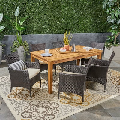 Nora Outdoor 7 Piece Acacia Wood and Wicker Expandable Dining Set by Christopher Knight Home
