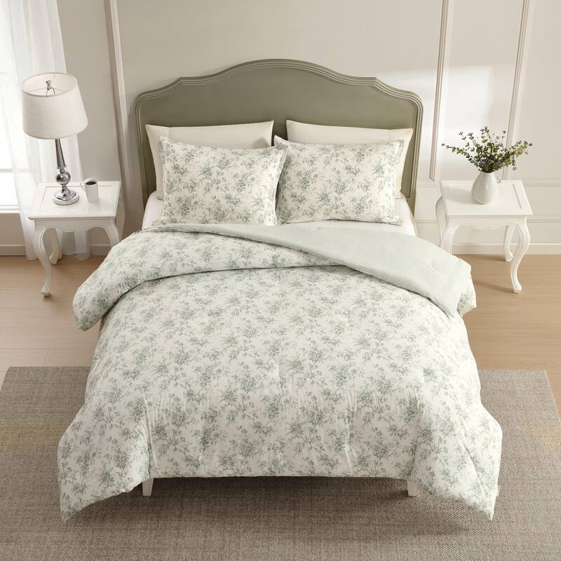 Laura Ashley Walled Garden Cotton Reversible Green Comforter Set