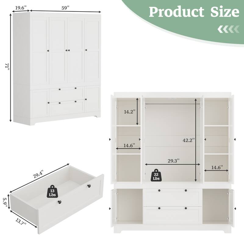 Meyreso White Modular Wardrobe Closet with Drawers, Convertible Stacking Armoire - N/A