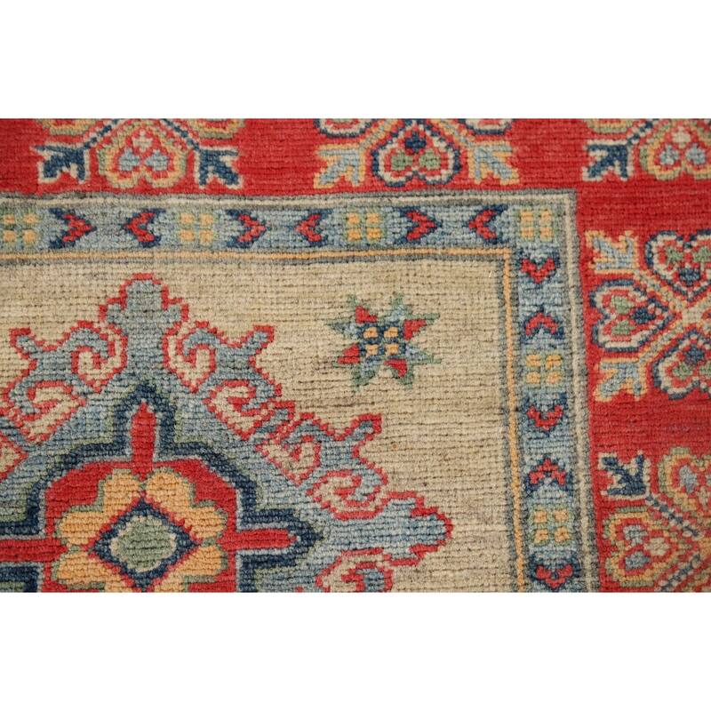 Geometric Kazak Runner Rug Handmade Foyer Wool Carpet - 2'10" x 9'7"