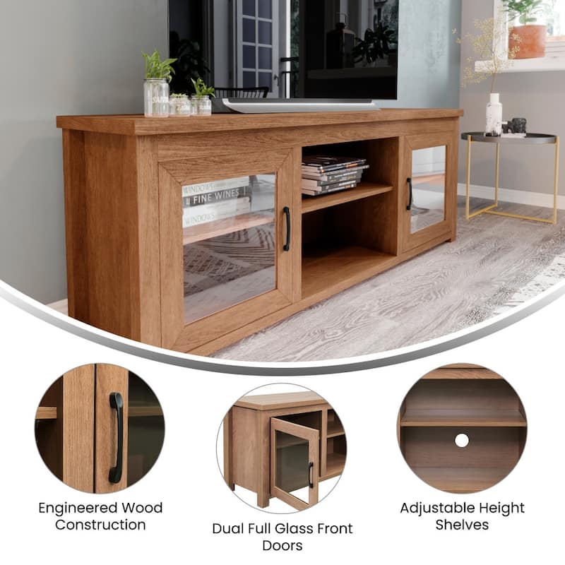 Classic TV Stand for up to 80" TVs-Glass Fronted Doors-Modern Finish - 65"W x 16"D x 23.625"H