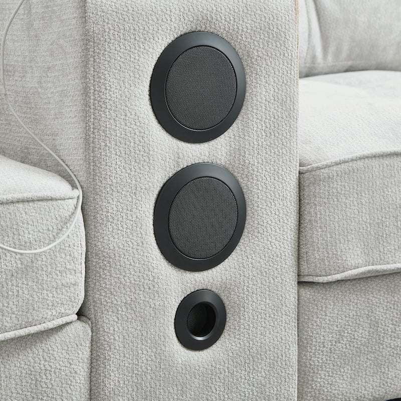 Modular U-shaped Sectional Sofa Couch with Movable Storage Ottomans, Multifunctional Console, Bluetooth Speakers and LED Lights