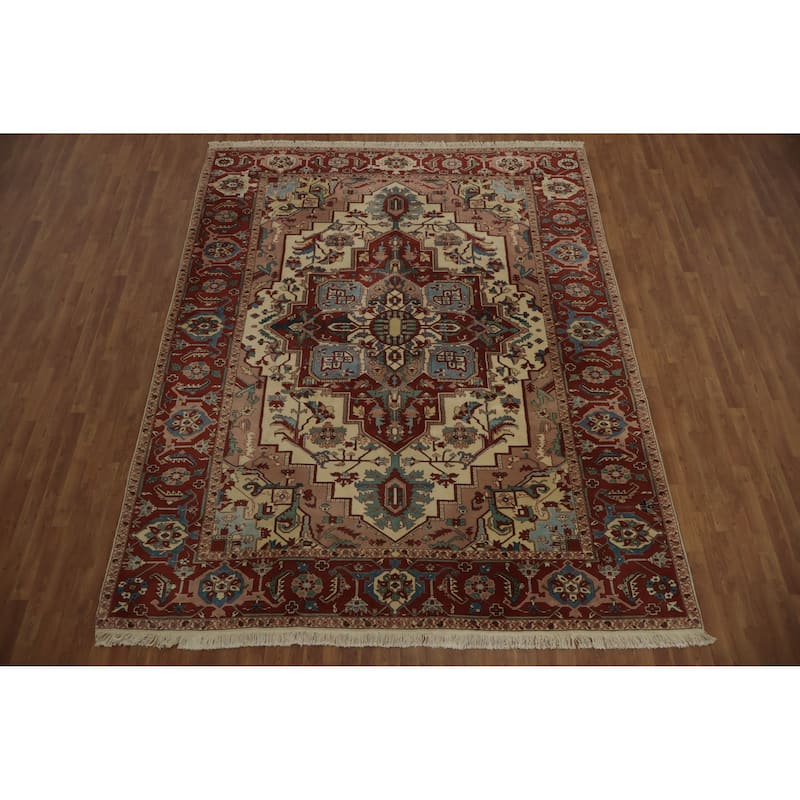 Hand Knotted Oriental 100% Wool Carpet Traditional Floral Beige & Ivories Heriz (serapi) Area Rug - 11' 2'' X 8' 10''