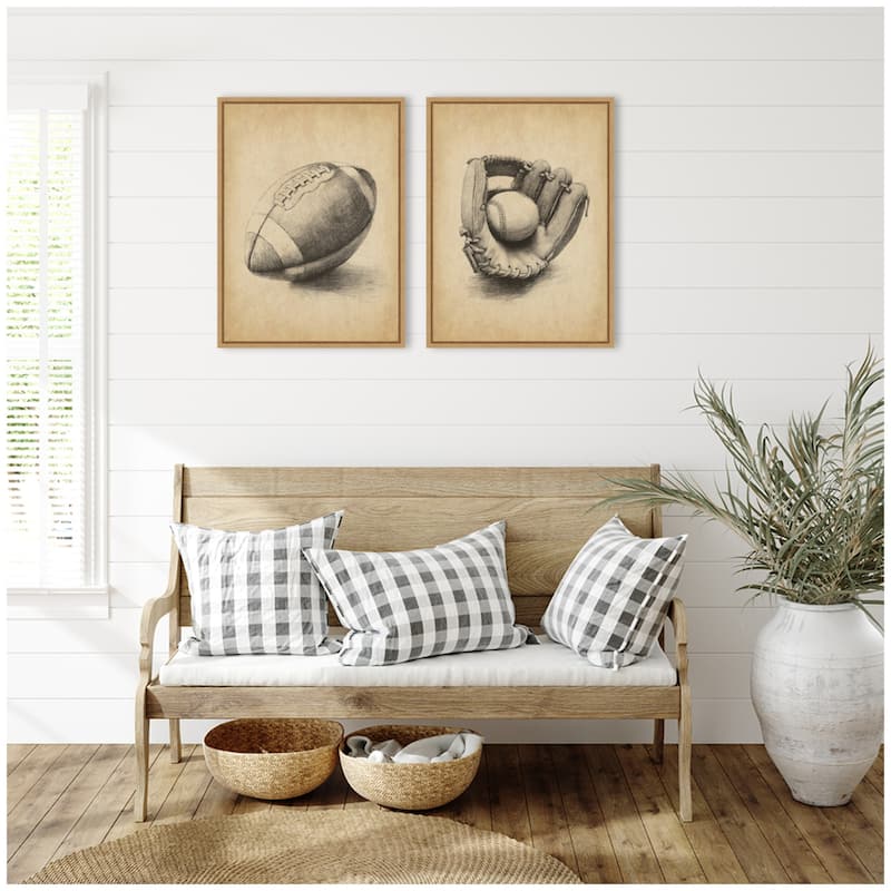 Kate and Laurel Vintage Football & Baseball 2 Piece Framed Canvas Wall Art Set by The Creative Bunch Studio