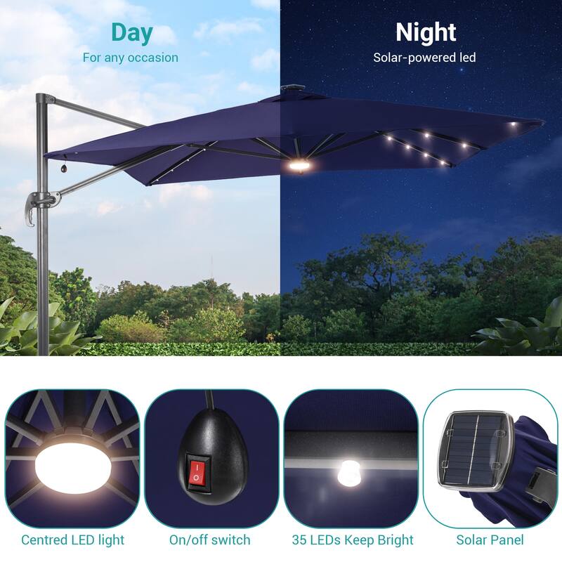 BONOSUKI 10x8FT LED Cantilever Patio Umbrella 360 Rotation and Canopy