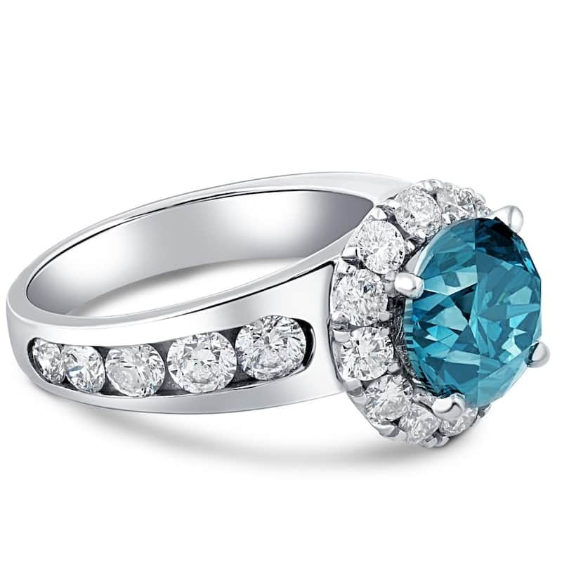 5Ct Blue Diamond Halo Engagement Ring in White Gold Lab Grown
