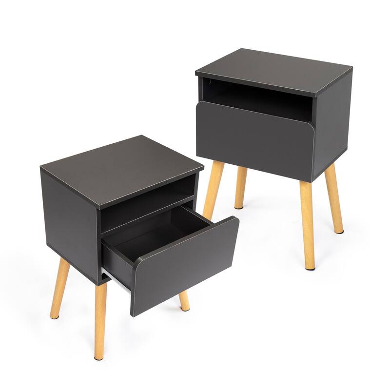 (Set of 2) Gray End Side Table Nightstand With Storage Shelf,1-Drawer