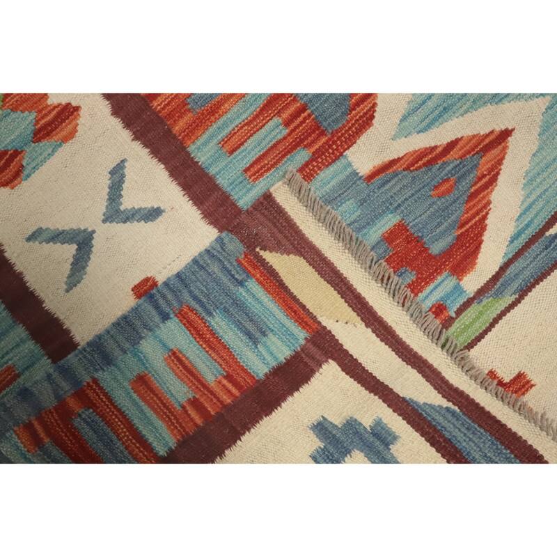 Hand Woven Southwestern Wool Blue Geometric Area Rug - 11' 6'' X 8' 3''