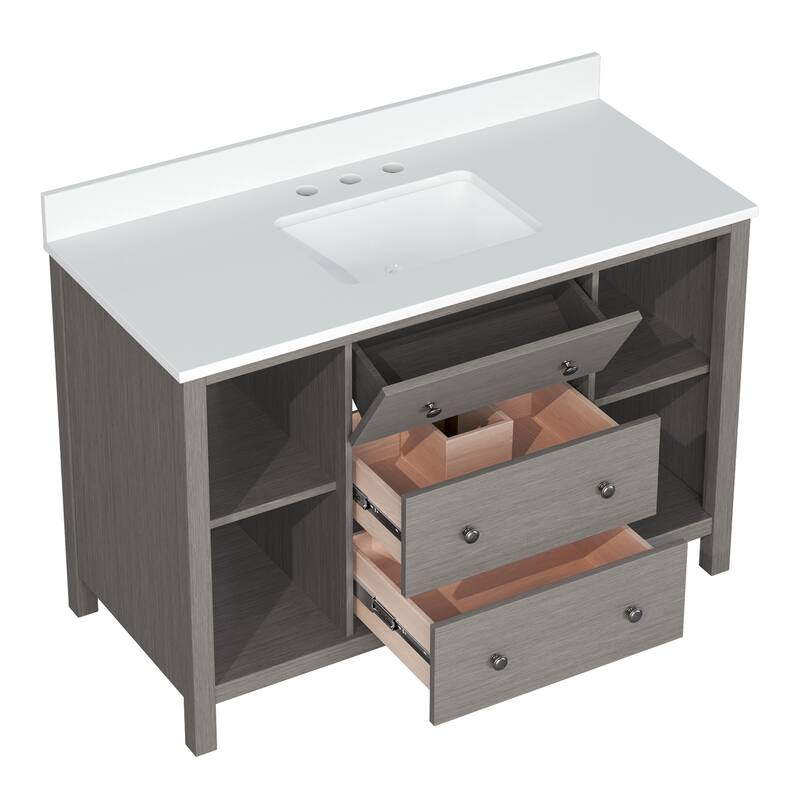 48-Inch Bathroom Vanity with Single Sink - Wood Grain Finish, Space-Saving