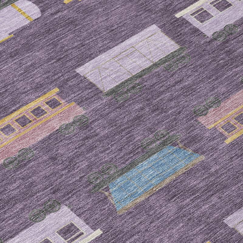 Machine Washable Indoor/ Outdoor Modern Train Chantille Rug