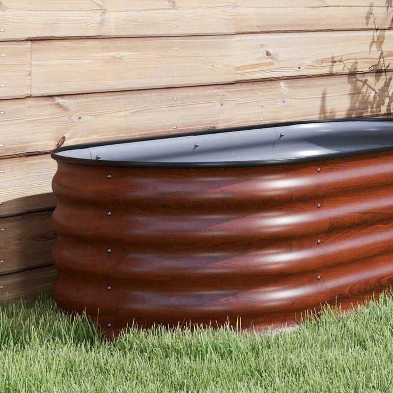 Modern Minimalist Garden Bed with Safety Edging, Easy DIY Stock Tank, for Growing Flowers Herbs Vegetables, Brown - 8' x 10'
