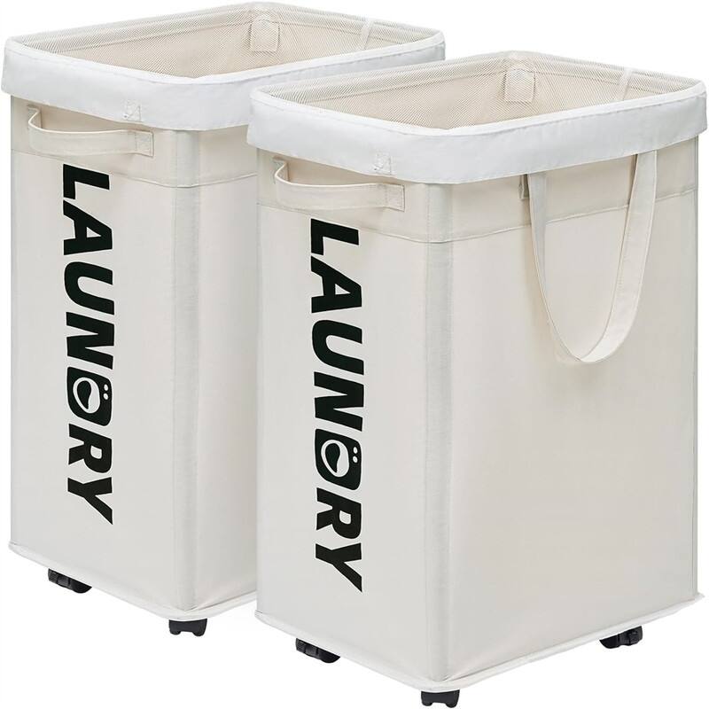 Laundry Basket with Wheels 2Pack 75L Rolling Laundry Hamper - 15.7"L x 11.8"W x 24.8"H - White 2-Pack
