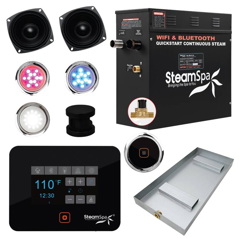 SteamSpa Black Series Bluetooth 4.5kW QuickStart Steam Bath Generator - Matte Black