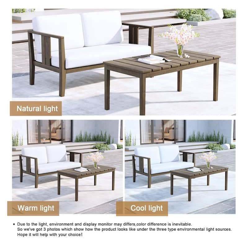 Uixe Teak Patio Loveseat with Coffee Table Outdoor Conversation Set
