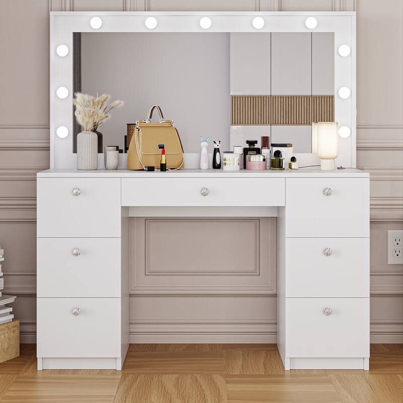 Boahaus Makeup Vanity 7 Drawers Lighted Crystal Knobs USB Port