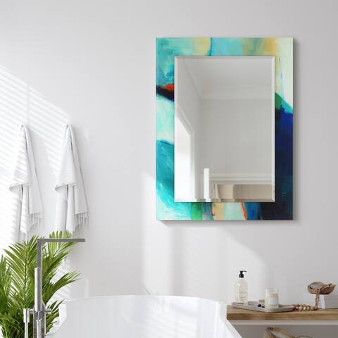 Sky Rectangular Beveled Mirror on Free Floating Printed Tempered Art Glass - Clear - 40" x 30"
