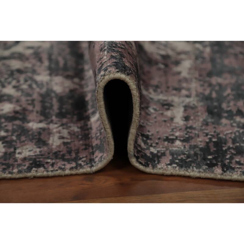 Hand Knotted Oriental Viscose Silk Carpet Modern Abstract Pink Abstract Area Rug - 7' 9'' X 5' 7''