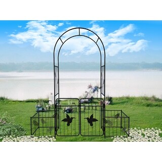 Metal Garden Arch with doors Garden Arbor Trellis Climbing Plants ...