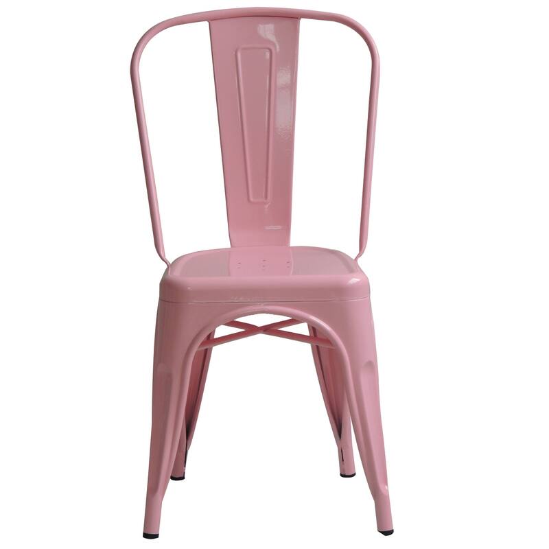 Industrial Stackable Metal Side Chair - N/A - Pink