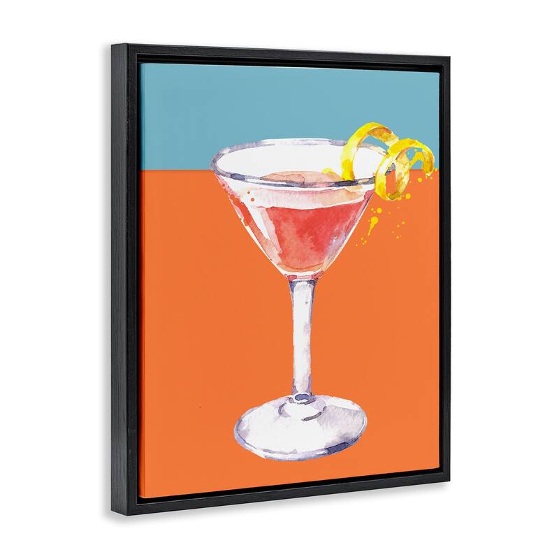 Stupell Cocktail on Blocked Hues Framed Floater Canvas Wall Art Design By Susan Jill