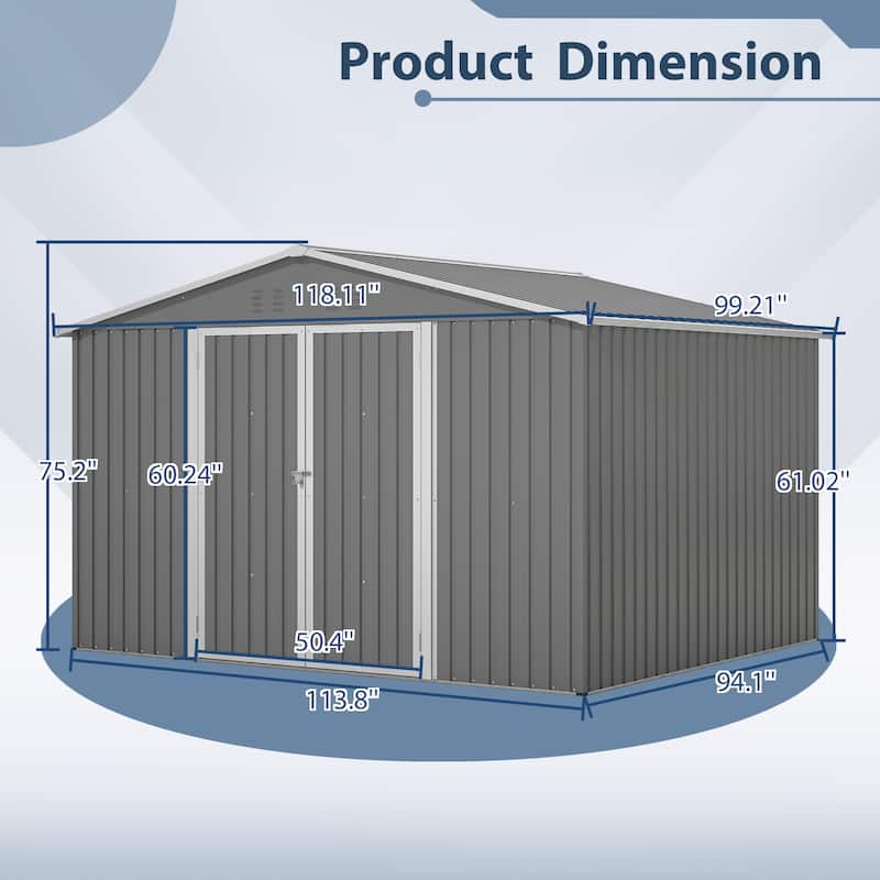GDFStudio - Evelyn Spacious Outdoor Waterproof Tool Storage Shed with Durable Metal Frame