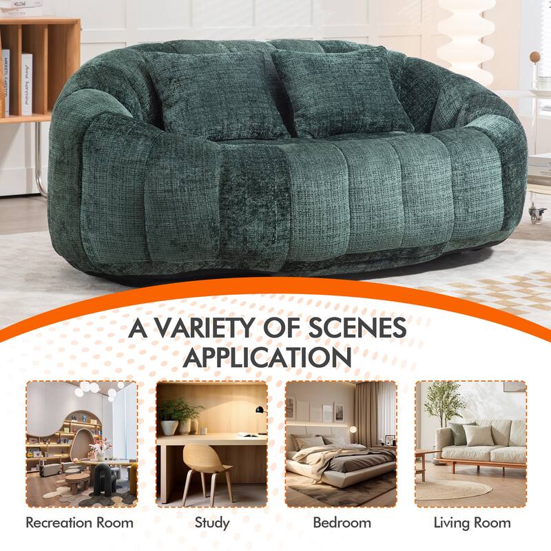 HOMEFUN Chenille Upholstered Durable Comfort Lounger High Back Bean Bag Loveseat Sofa