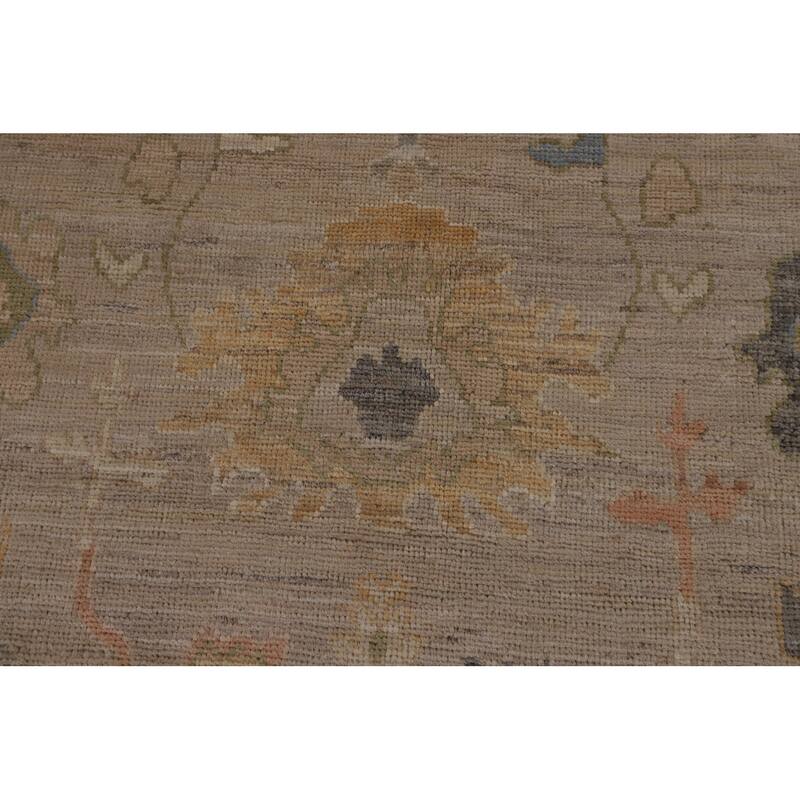 Beige Vegetable Dye Oushak Turkish Area Rug Hand-Knotted Wool Carpet - 9'4"x 11'10"