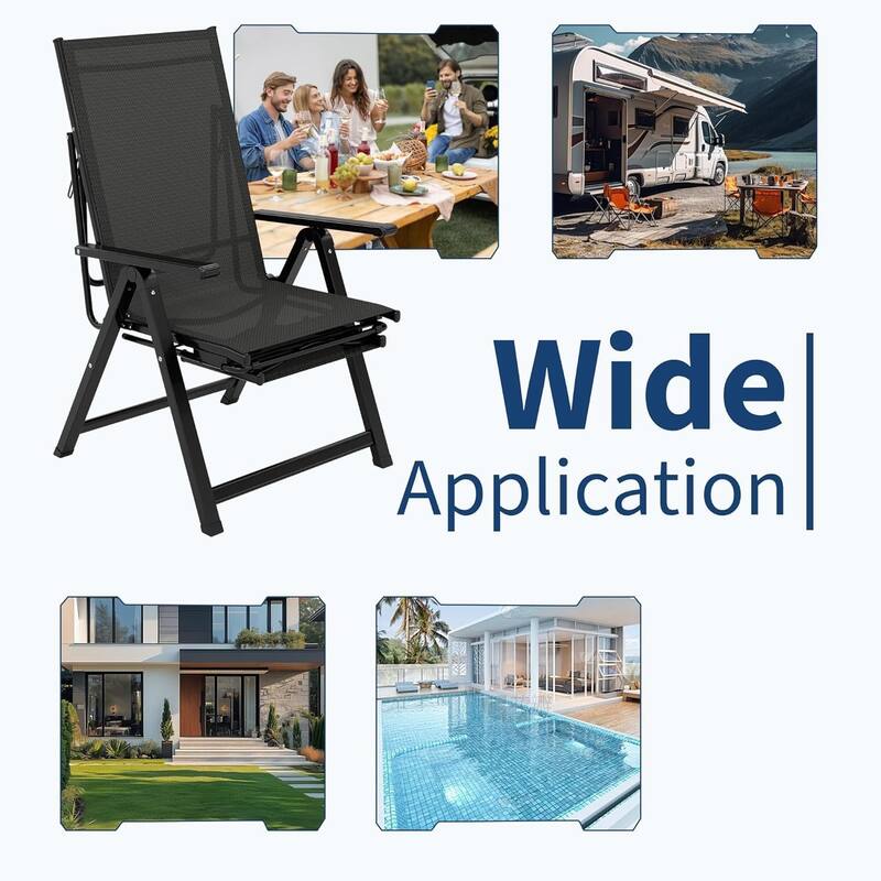 Outdoor Folding Chair, Adjustable Reclining Patio Chair with Armrests & Footrest
