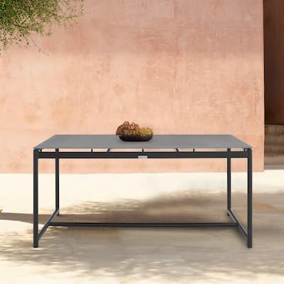 Crown 63" Aluminum and Teak Outdoor Patio Dining Table with Stone Top