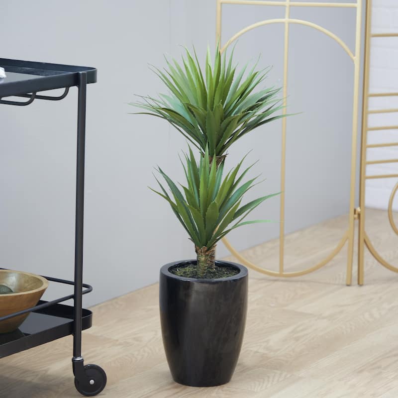 Faux Foliage Dracaena Artificial Plant with Realistic Leaves and Black Fiberglass Pot - Green - Roche River Decor