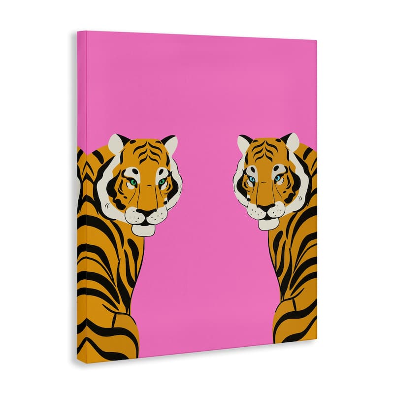Stupell Bold Mirrored Tigers on Pink Canvas Wall Art Design By House of Lulu