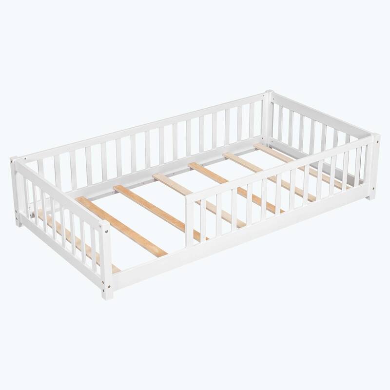 Durable Floor Platform Bed with Fence