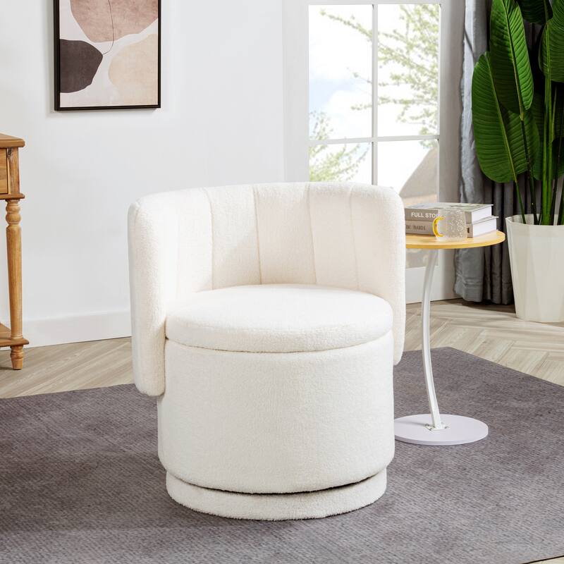 Boucle Swivel Chair with Storage Base