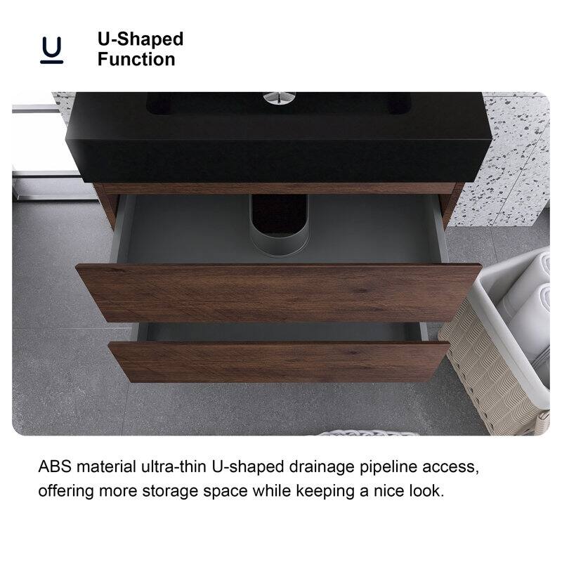 24"/30"/36" Wall-Mounted Bathroom Vanity Set with Black Integrated Quartz Sand Sink