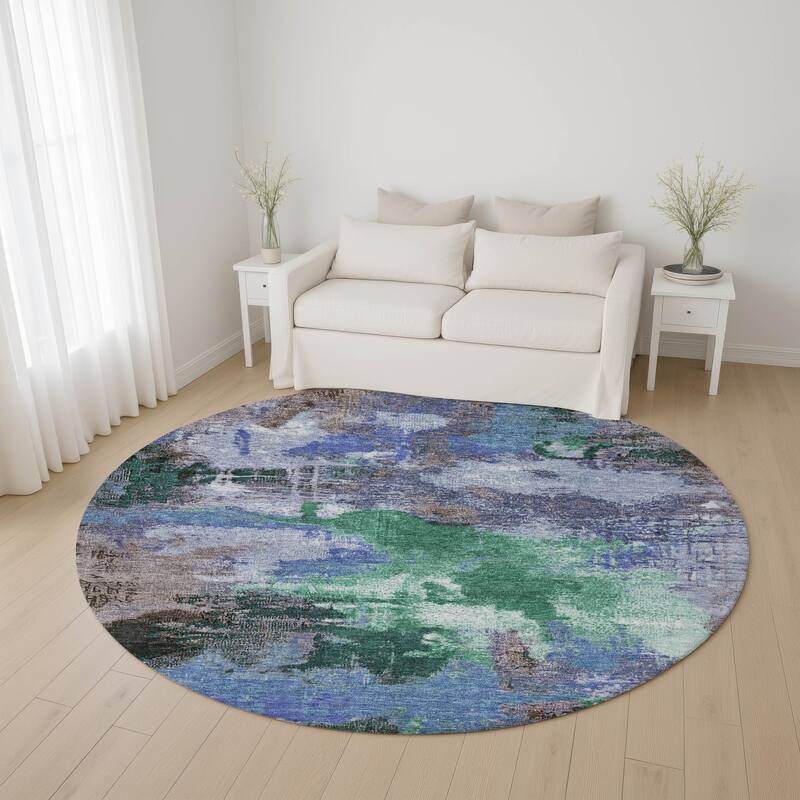 Premium Washable Super Soft Abstract Brushstrokes Mayfield Rug - Green - 8' x 8'