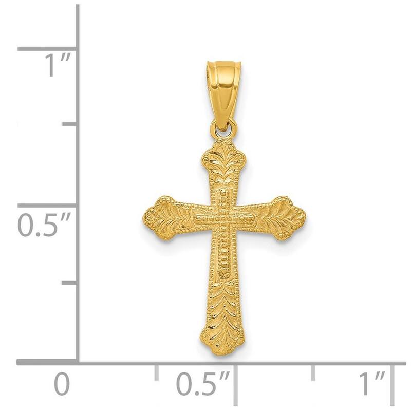 Curata 10k Yellow Gold 18" Textured Budded Cross Pendant Necklace - 25x13mm